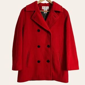 Talbots Red Wool Blend Double Breasted Women's Pea Coat Size 12